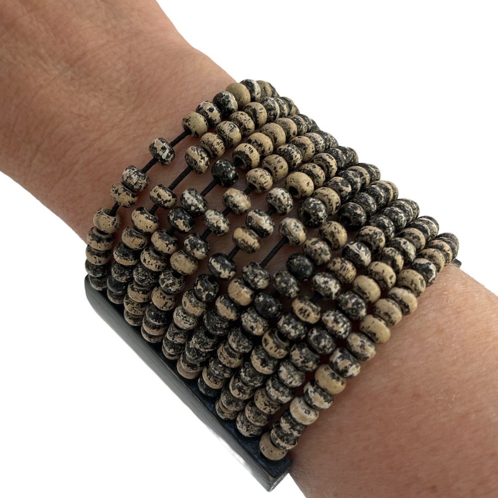 Vintage Tribal Bead Wood Stretchy Bracelet